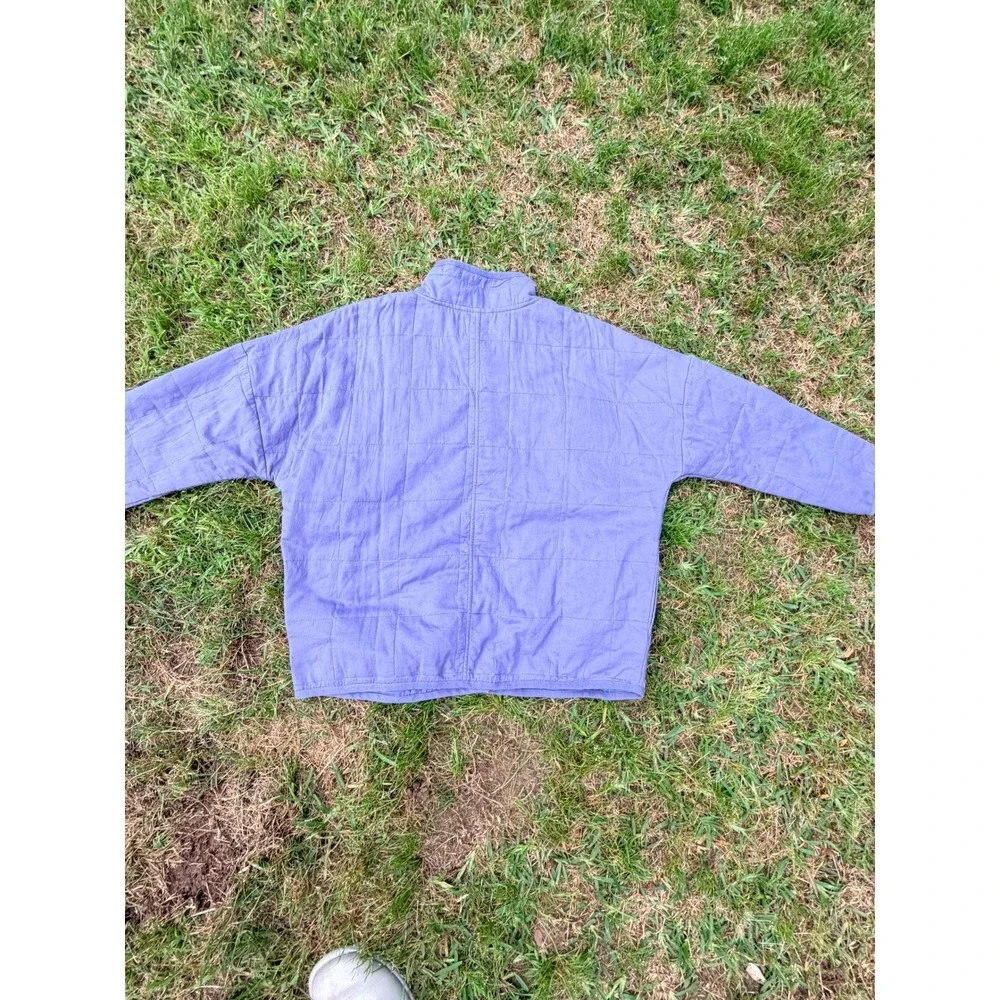 Amuse Society Quilted‎ Snap Front Jacket Periwinkle Blue Palm Tree Logo L/XL